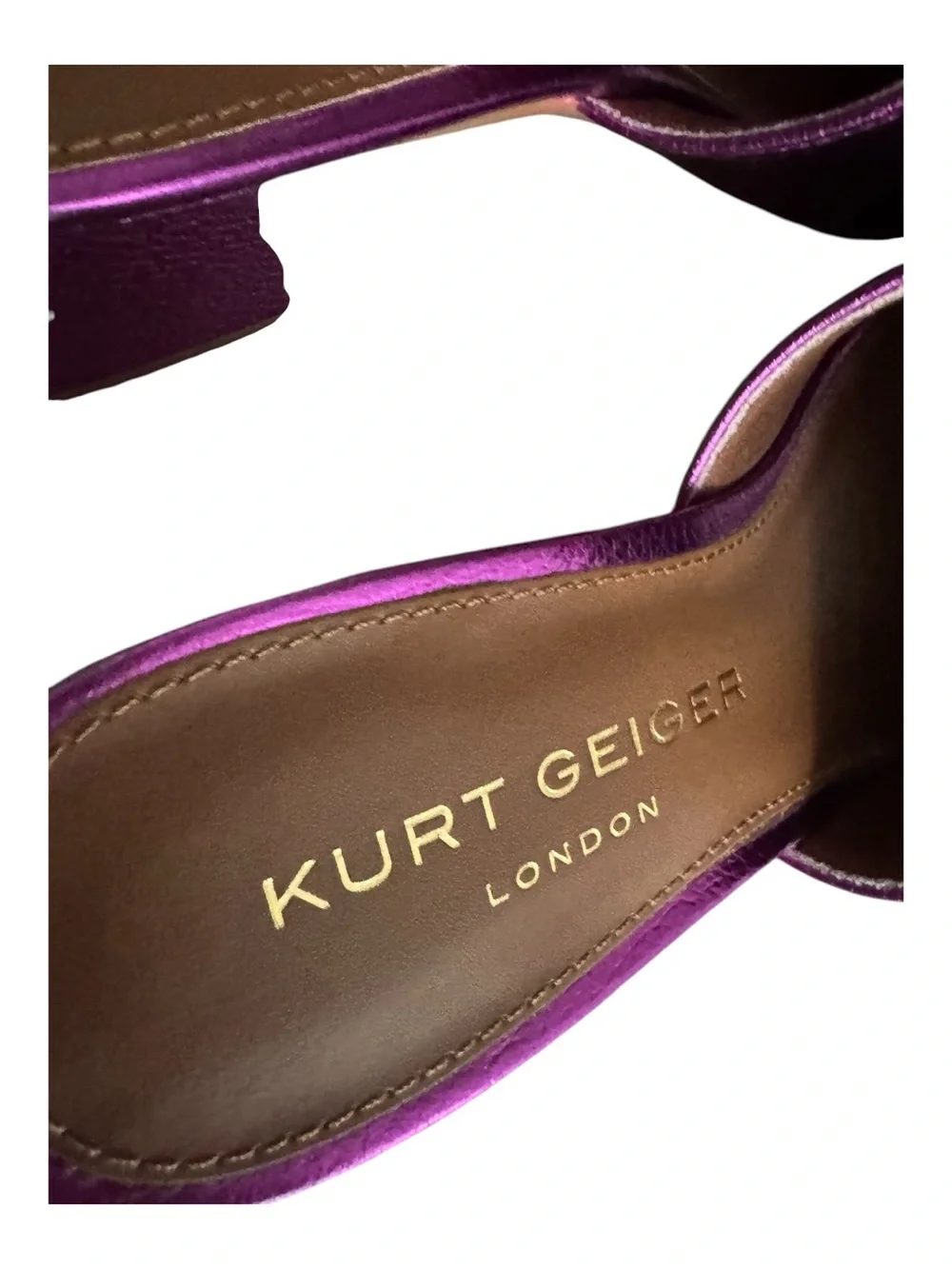 These are Kurt Geiger London "Olive Eye" purple metallic flat mule sandals - Picture 5 of 5